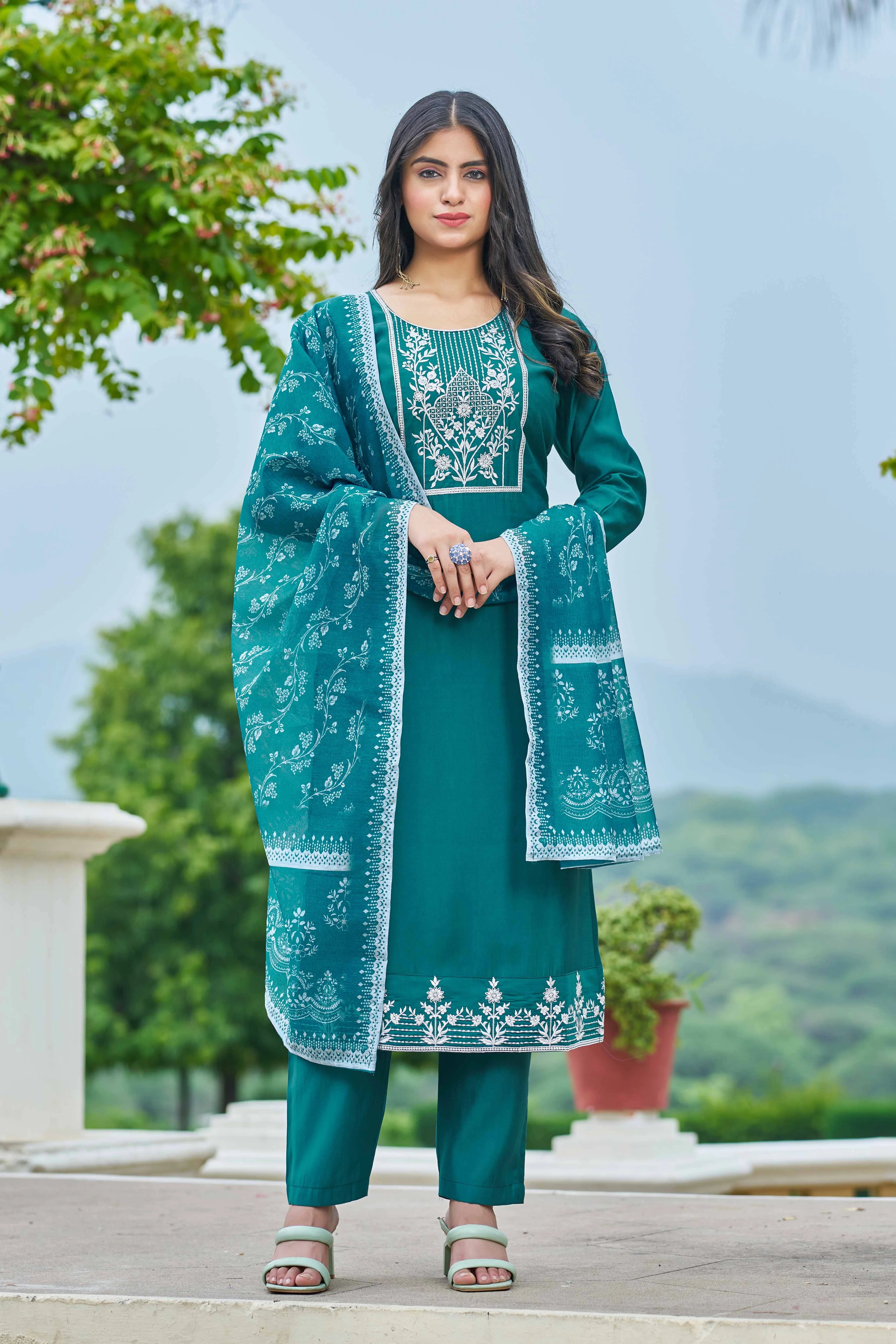 Embroidery Royal Silk Suit