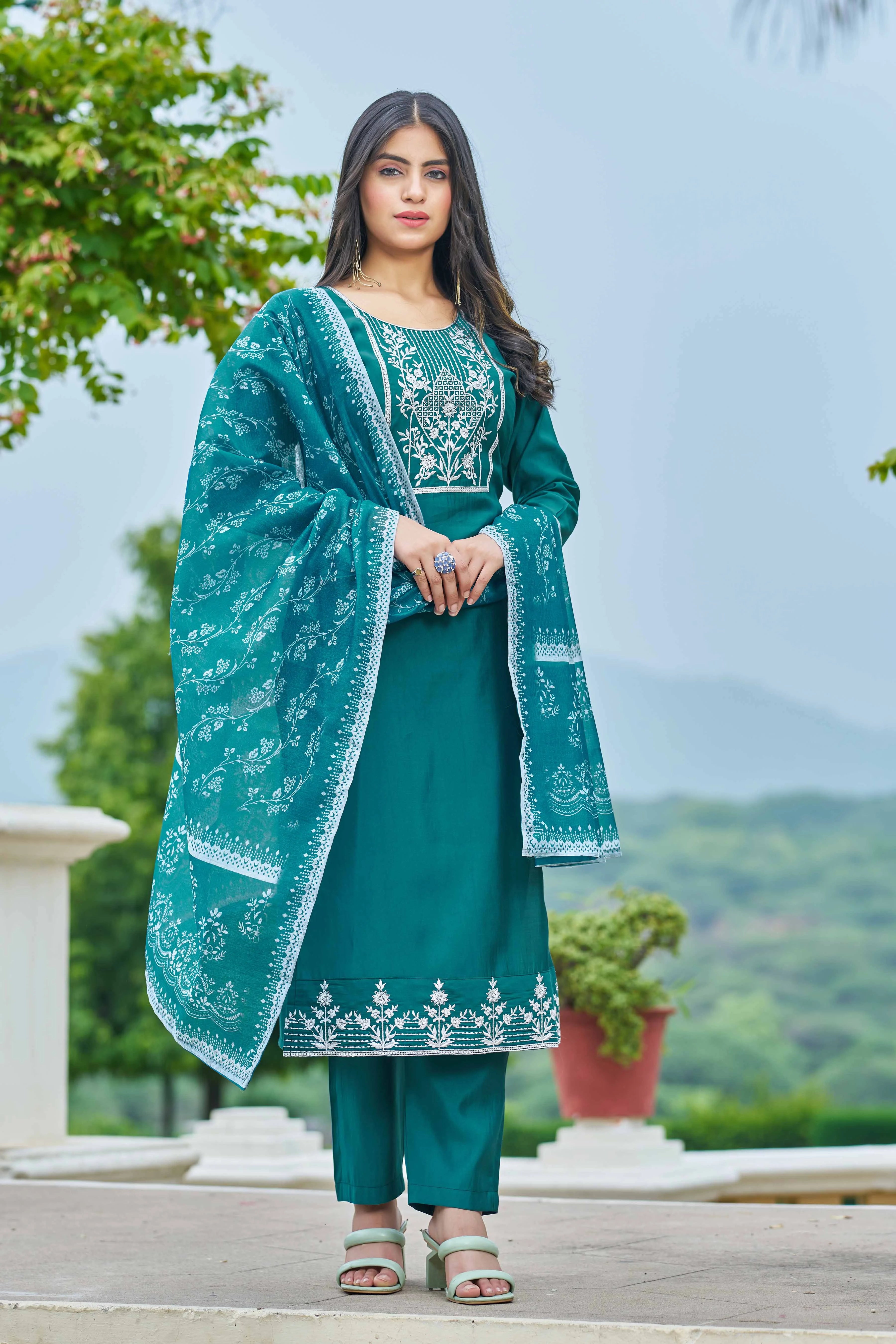 Embroidery Royal Silk Suit - Twins Lady