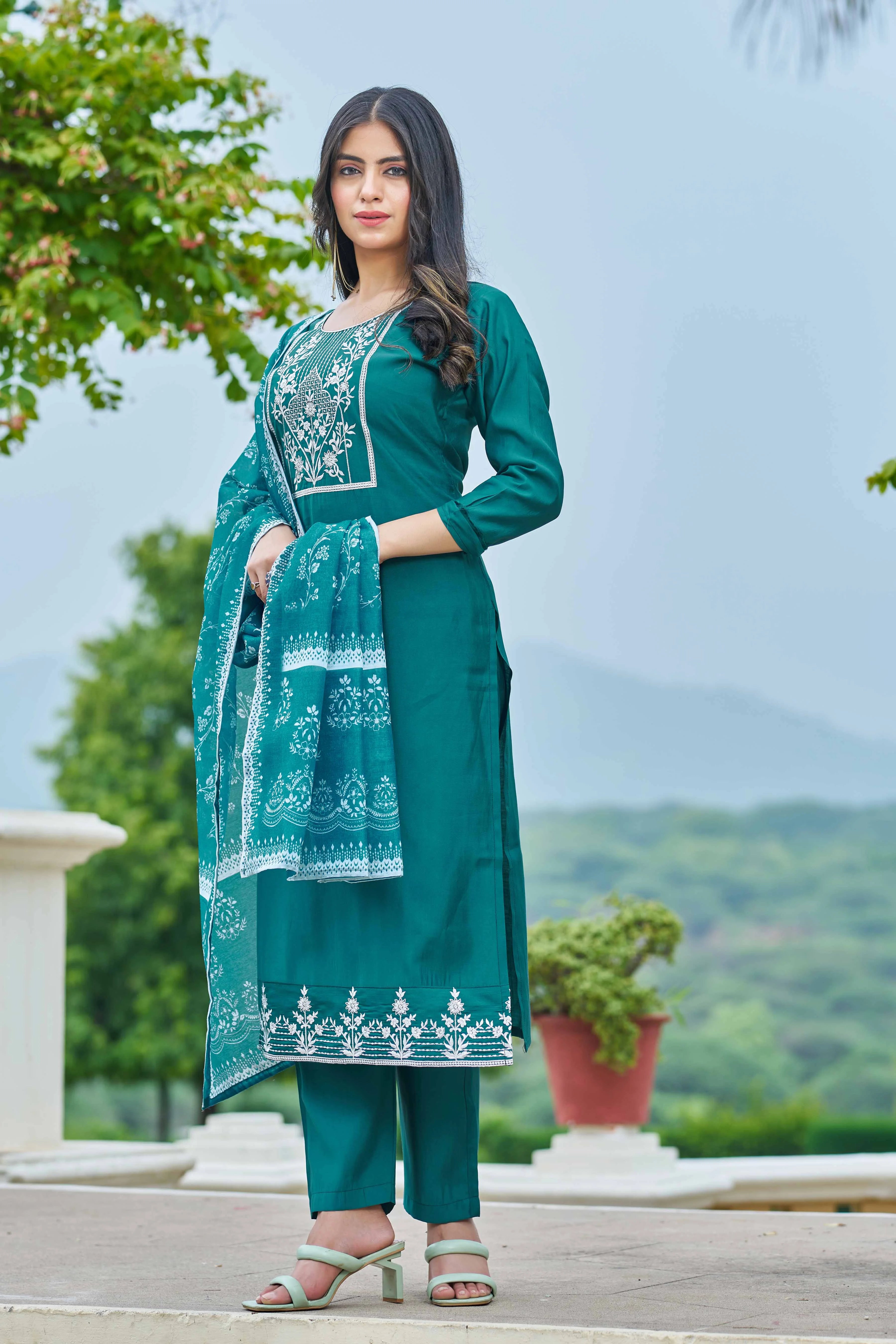 Embroidery Royal Silk Suit