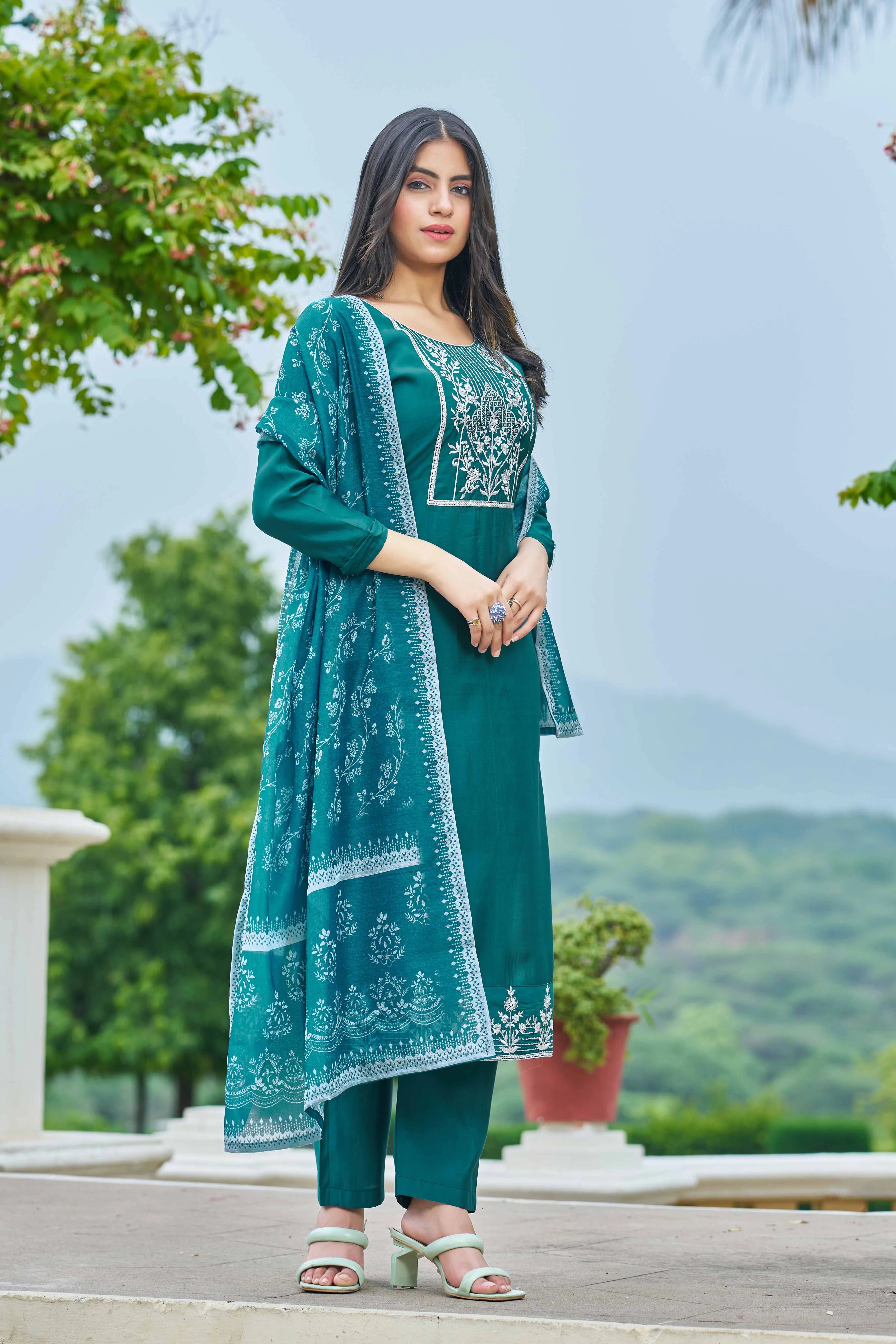 Embroidery Royal Silk Suit