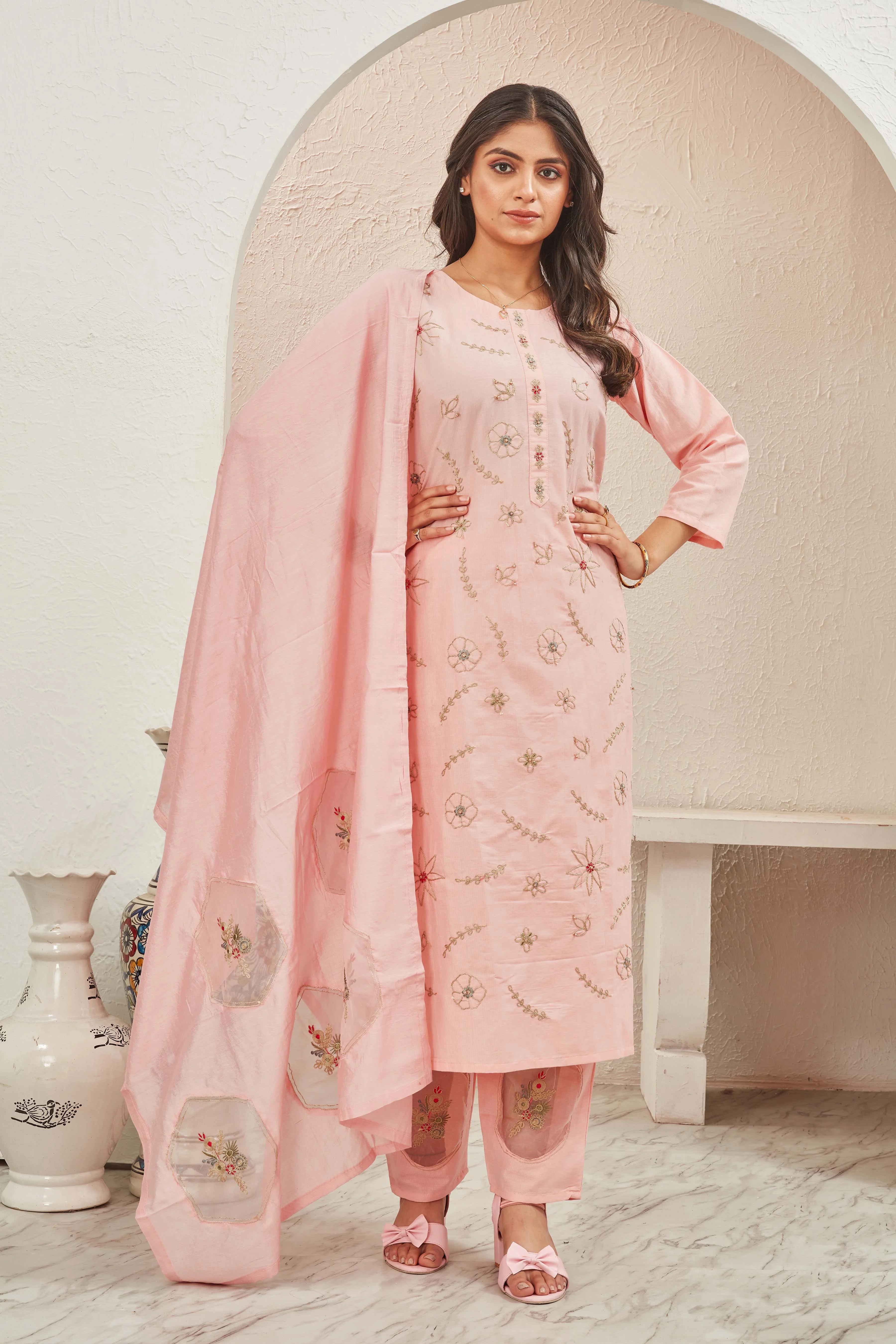 Pink Hand Embroidered Suit - Twins Lady