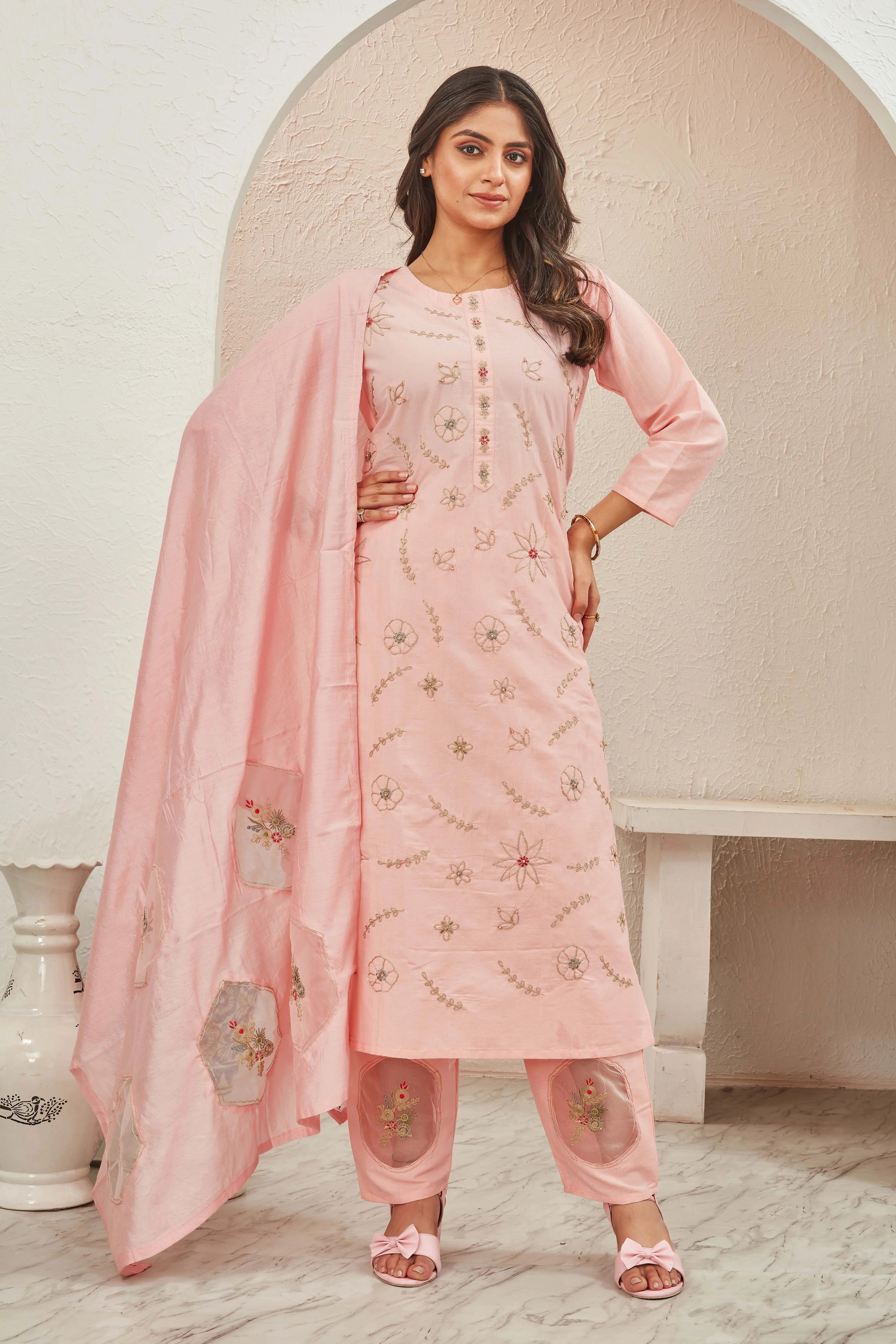 Pink Hand Embroidered Suit