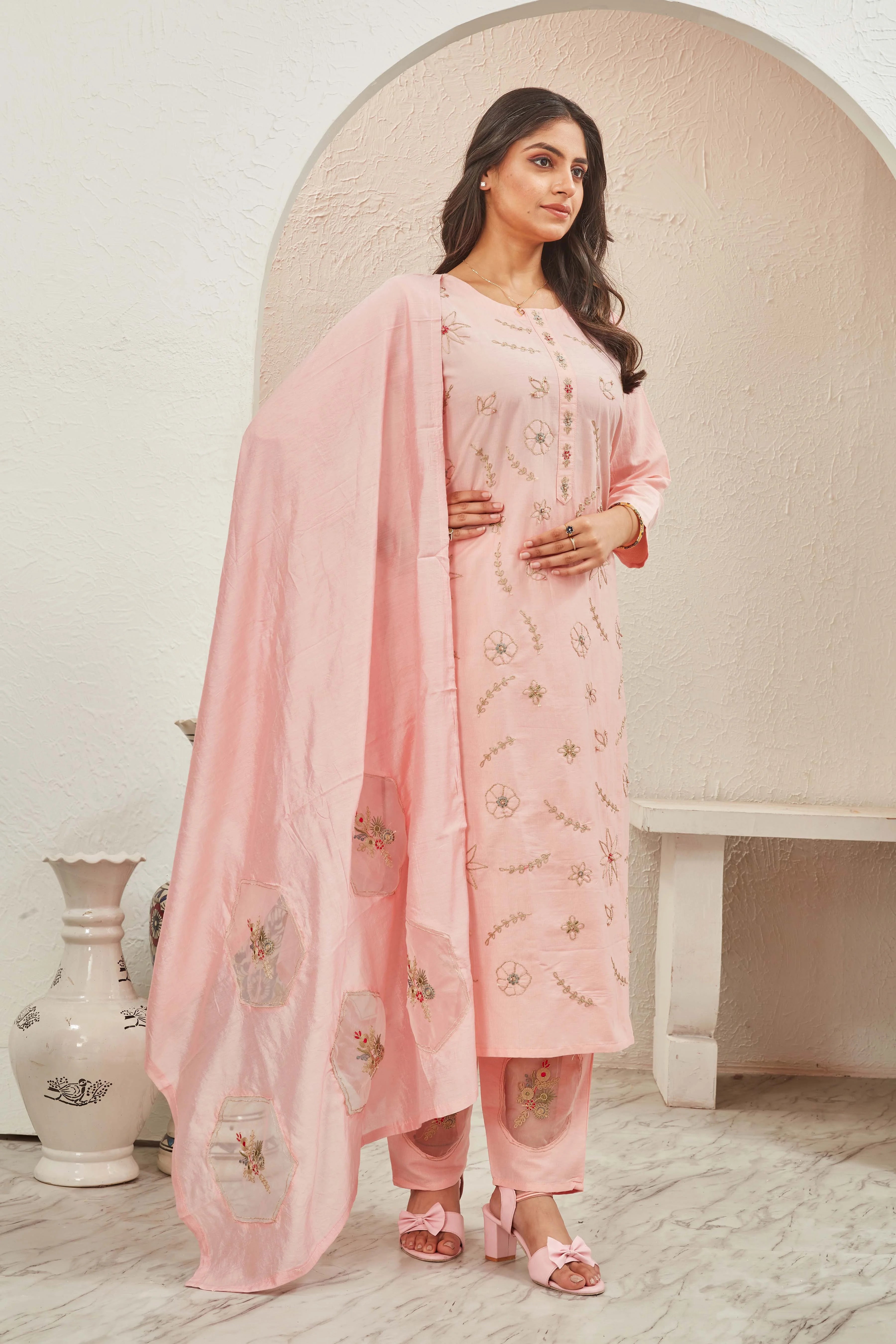 Pink Hand Embroidered Suit