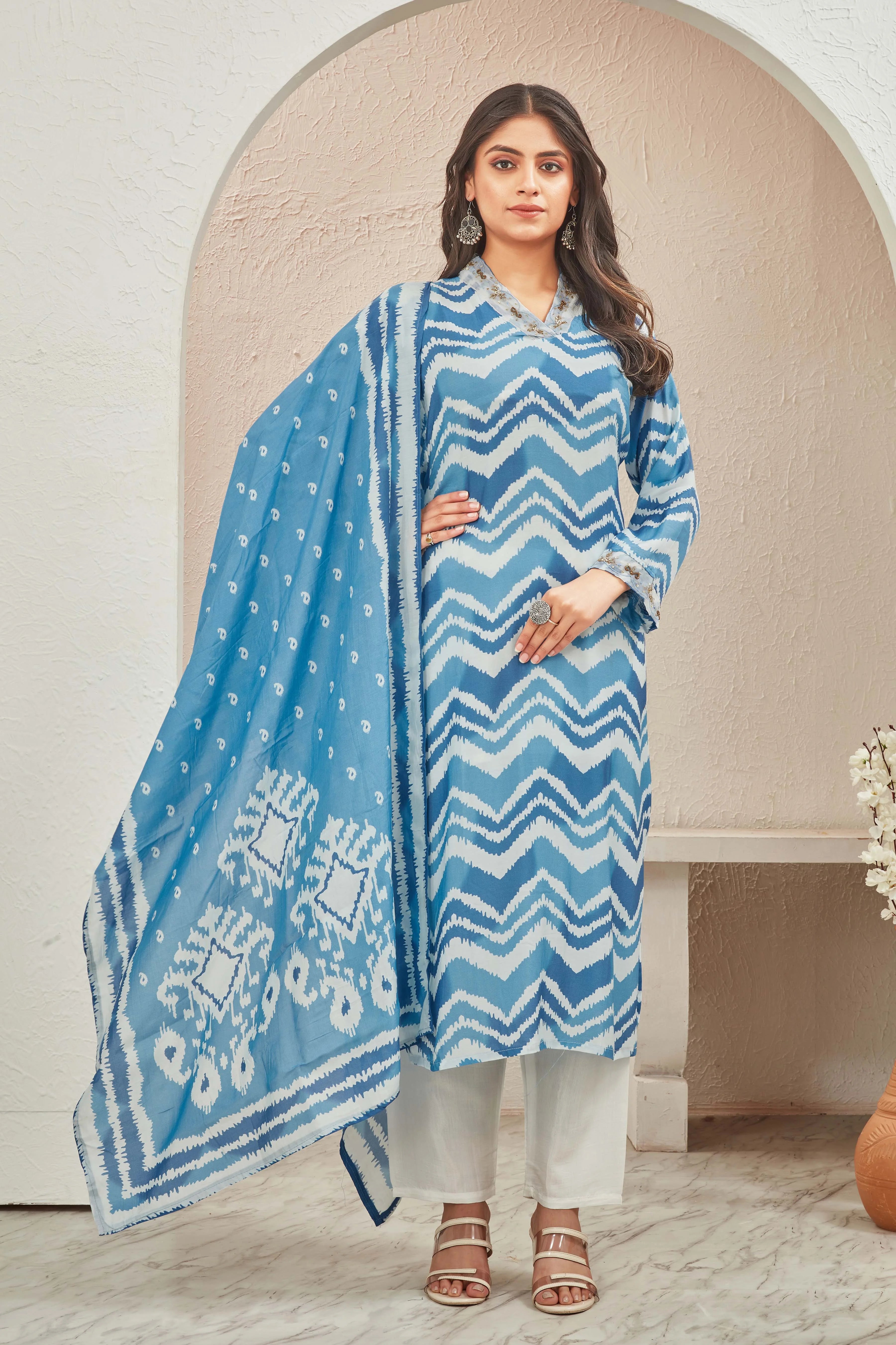 Muslin Blue Suit Set