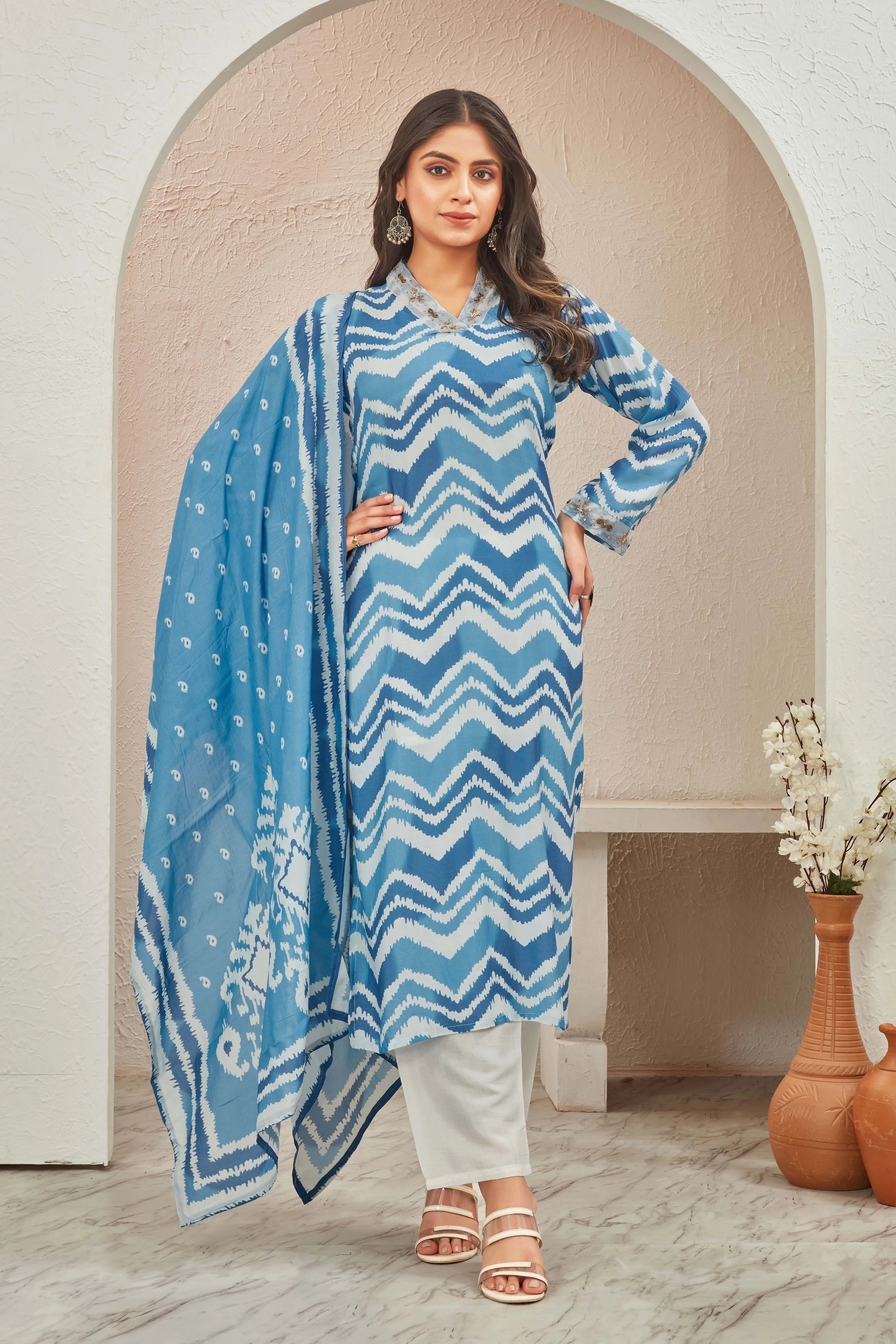 Muslin Blue Suit Set - Twins Lady