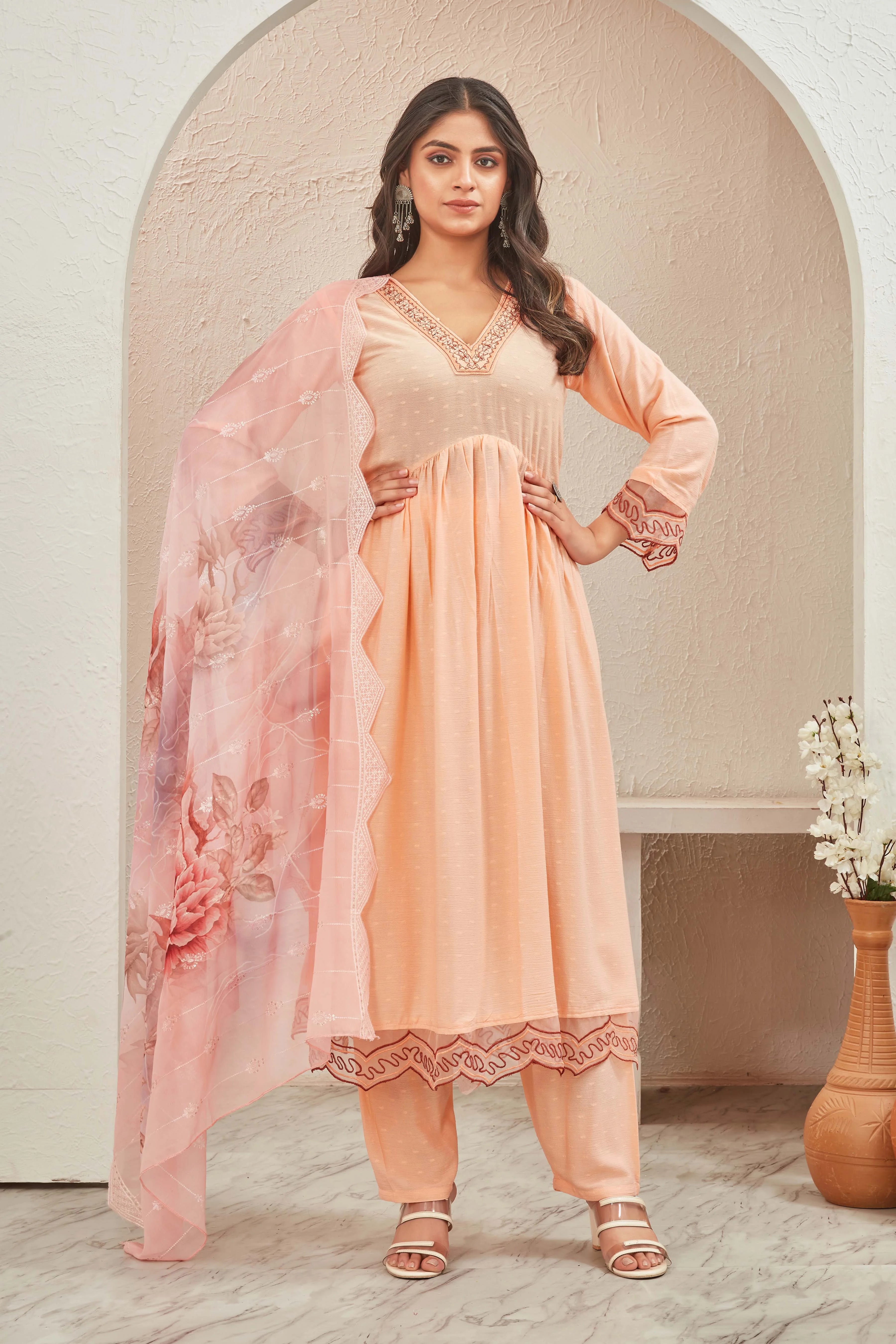 Light Peach Anarkali Suit - Twins Lady