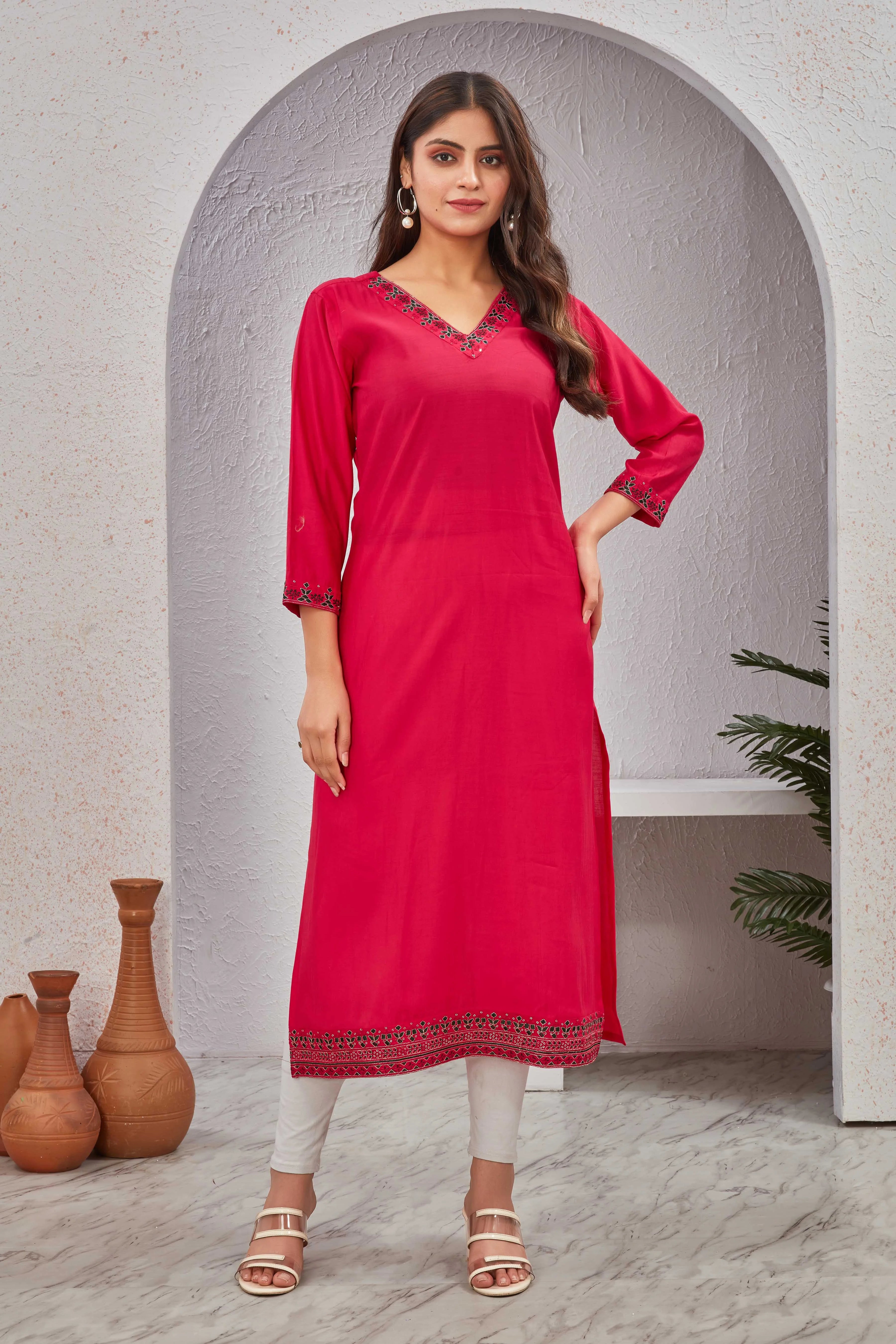 Straight Pink Embroidery Dress - Twins Lady